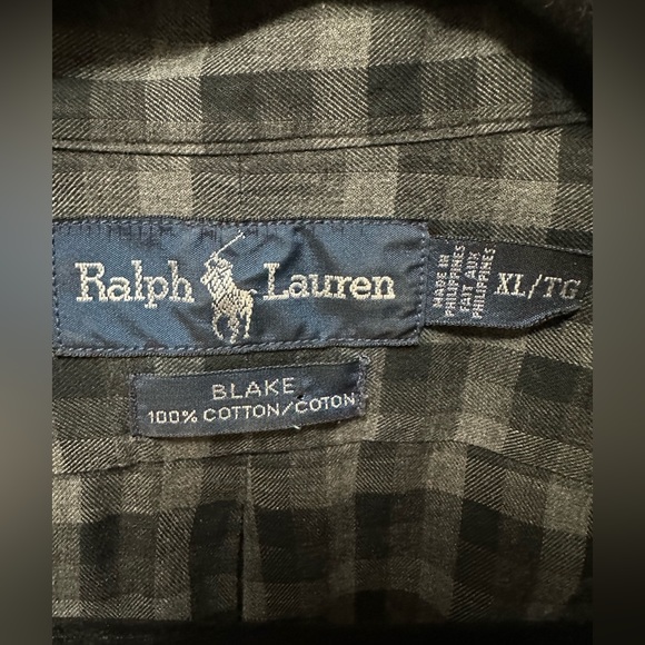 RALPH LAUREN BLUE LABEL | Men’s XL Black & Grey Checkered Shirt - Picture 2 of 6